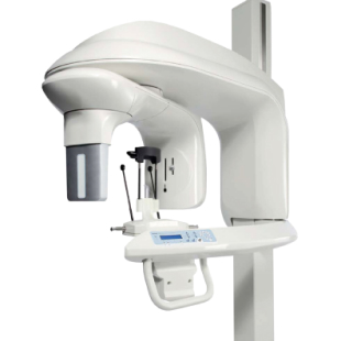 Large CBCT machine with short thick scanning arms that descend from the top